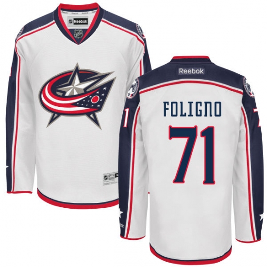 Men's Reebok Columbus Blue Jackets #71 Nick Foligno Authentic White Away NHL Jersey - Ujersey