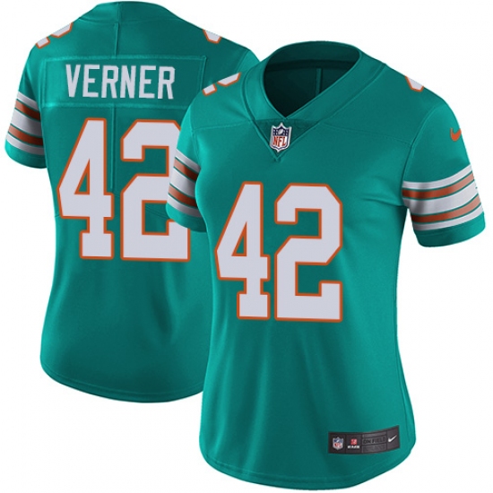Women's Nike Miami Dolphins #42 Alterraun Verner Aqua Green Alternate Vapor Untouchable Limited Player NFL Jersey - Ujersey