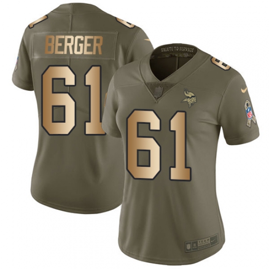 Women's Nike Minnesota Vikings #61 Joe Berger Limited Olive/Gold 2017 Salute to Service NFL Jersey - Ujersey