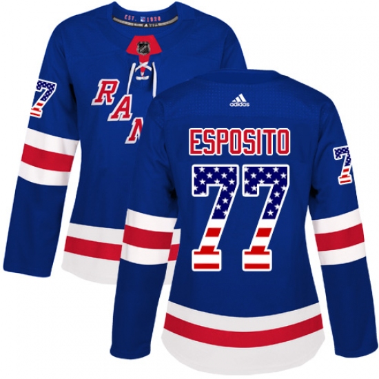 Women's Adidas New York Rangers #77 Phil Esposito Authentic Royal Blue USA Flag Fashion NHL Jersey - Ujersey