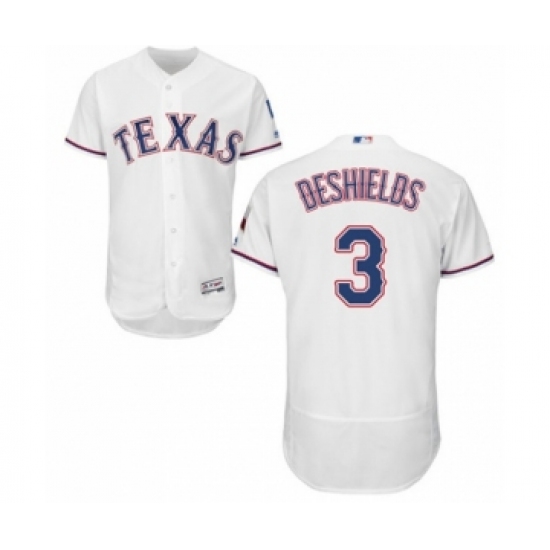 Men's Texas Rangers #3 Delino DeShields Jr. White Home Flex Base Authentic Collection Baseball Player Jersey - Ujersey