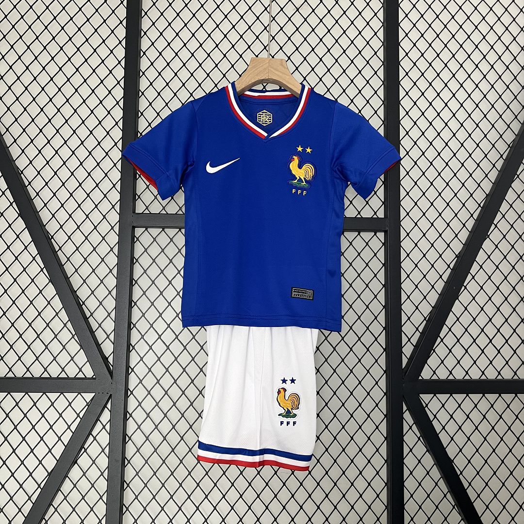 France Home Football Uniform Kids Kit Jersey+Shorts EURO 2024 - Ujersey NHL