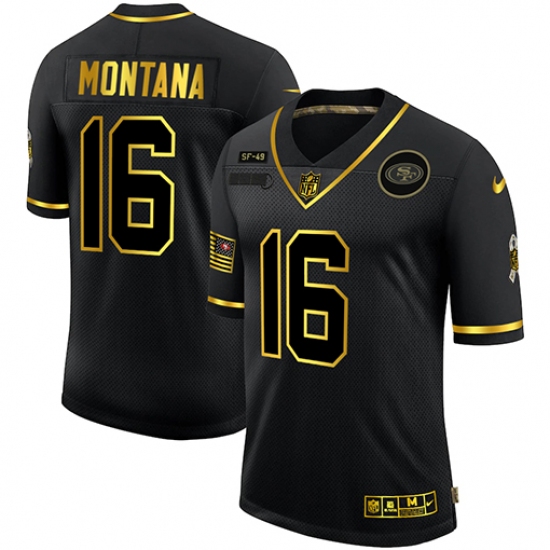 Men's San Francisco 49ers #16 Joe Montana Olive Gold Nike 2020 Salute To Service Limited Jersey - Ujersey