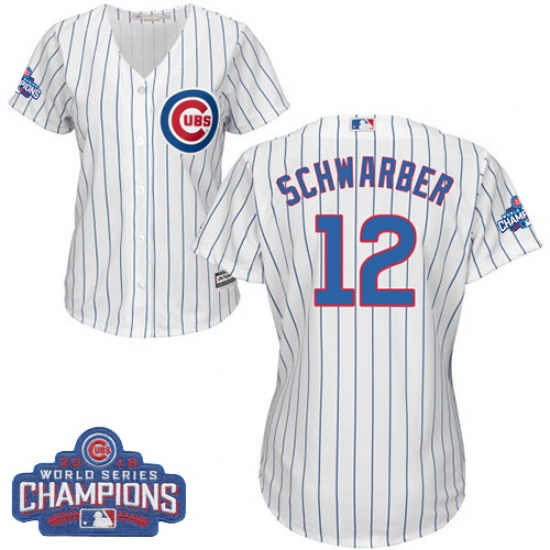 Women's Majestic Chicago Cubs #12 Kyle Schwarber Authentic White Home 2016 World Series Champions Cool Base MLB Jersey - Ujersey