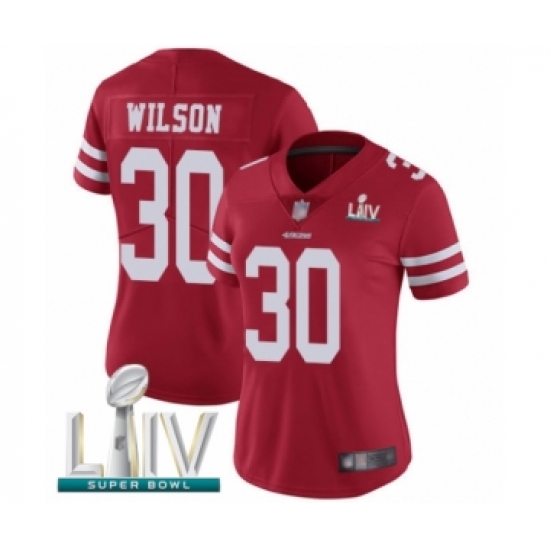 Women's San Francisco 49ers #30 Jeff Wilson Red Team Color Vapor Untouchable Limited Player Super Bowl LIV Bound Football Jersey - Ujersey