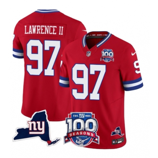 Men's New York Giants #97 Dexter Lawrence II Red 2025 F.U.S.E. 100th Season & State Patch Vapor Limited Football Stitched Jersey - Ujersey