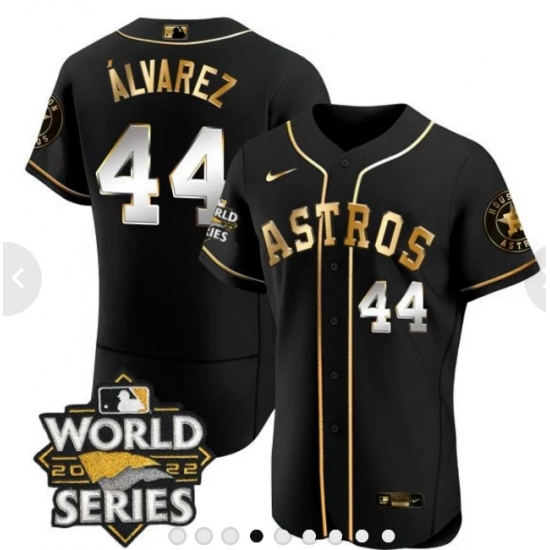Men's Houston Astros #44 Yordan Alvarez Number Black 2022 World Series patches Jersey - Ujersey