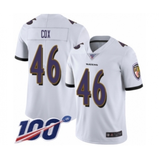 Men's Baltimore Ravens #46 Morgan Cox White Vapor Untouchable Limited Player 100th Season Football Jersey - Ujersey