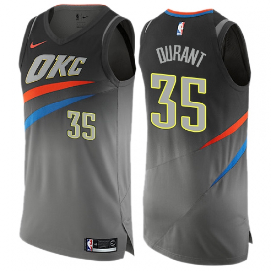 Men's Nike Oklahoma City Thunder #35 Kevin Durant Authentic Gray NBA Jersey - City Edition - Ujersey