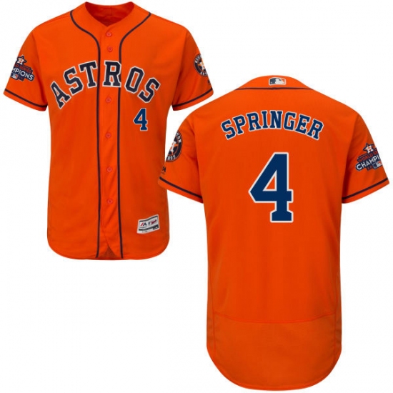 Men's Majestic Houston Astros #4 George Springer Authentic Orange Alternate 2017 World Series Champions Flex Base MLB Jersey - Ujersey