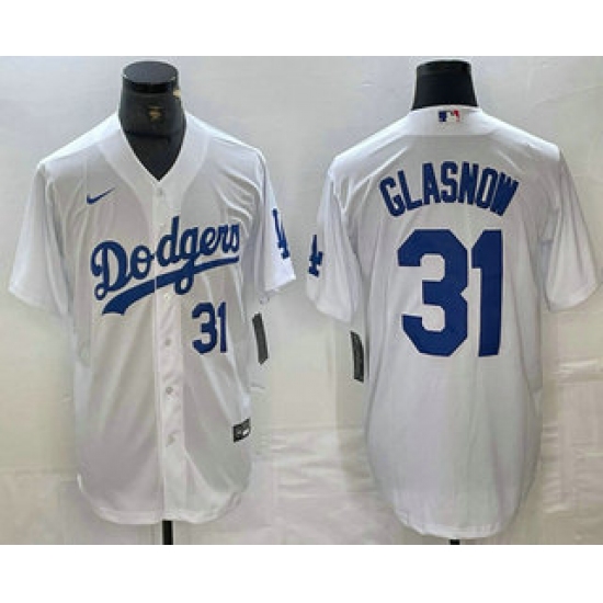 Men's Los Angeles Dodgers #31 Tyler Glasnow Number White Stitched Cool Base Nike Jersey - Ujersey
