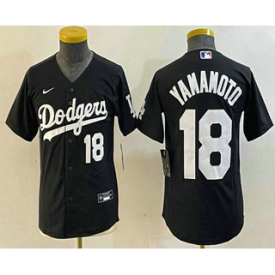 Youth Los Angeles Dodgers #18 Yoshinobu Yamamoto Number Black Turn Back The Clock Stitched Cool Base Jersey2 - Ujersey