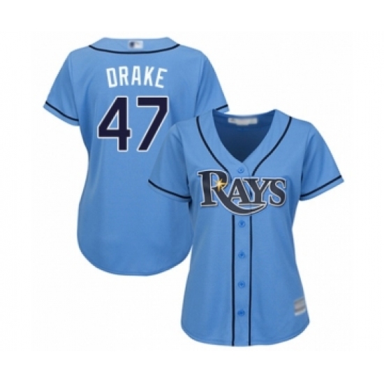 Women's Tampa Bay Rays #47 Oliver Drake Authentic Light Blue Alternate 2 Cool Base Baseball Player Jersey - Ujersey