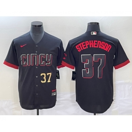Men's Cincinnati Reds #37 Tyler Stephenson Number Black 2023 City Connect Cool Base Stitched Jersey - Ujersey
