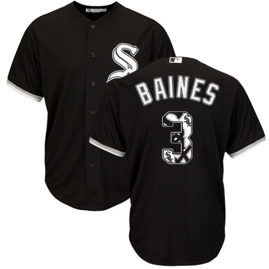 Men's Majestic Chicago White Sox #3 Harold Baines Authentic Black Team Logo Fashion Cool Base MLB Jersey - Ujersey