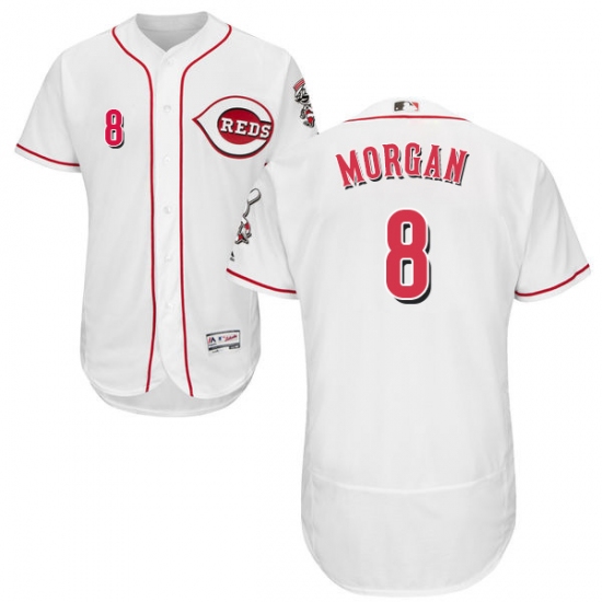 Men's Majestic Cincinnati Reds #8 Joe Morgan White Home Flex Base Authentic Collection MLB Jersey - Ujersey