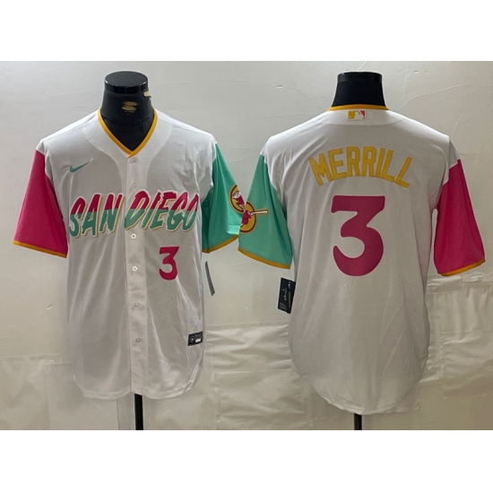 Men's San Diego Padres #3 Jackson Merrill Number White 2023 City Connect Cool Base Stitched Jersey - Ujersey