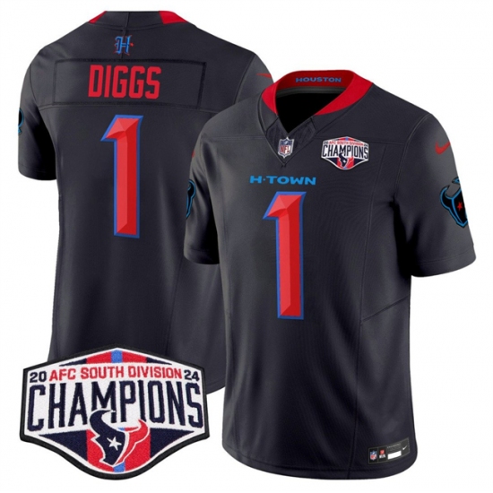 Men's Houston Texans #1 Stefon Diggs Navy 2nd Alternate F.U.S.E. 2024 AFC South Division Champions Vapor Limited Stitched Football Jersey - Ujersey