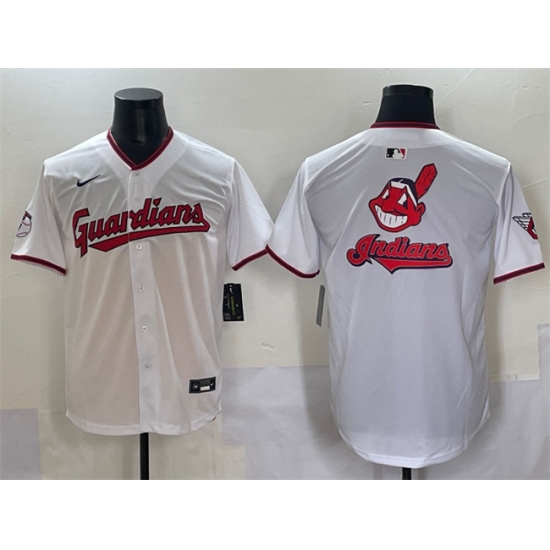 Men's Cleveland Guardians Team Big Logo White Home Limited Stitched Baseball Jersey - Ujersey