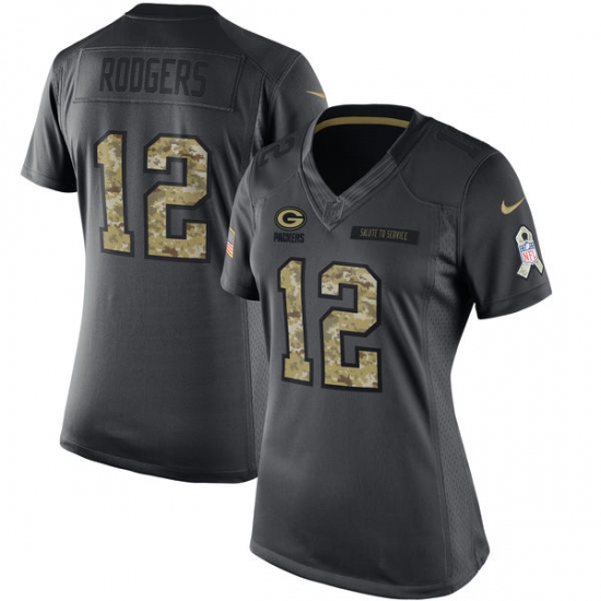 Women's Nike Green Bay Packers #12 Aaron Rodgers Limited Black 2016 Salute to Service NFL Jersey - Ujersey