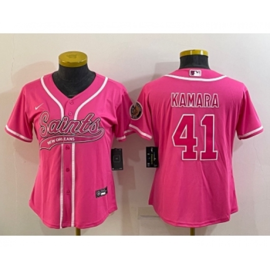 Women's New Orleans Saints #41 Alvin Kamara Pink With Patch Cool Base Stitched Baseball Jersey - Ujersey