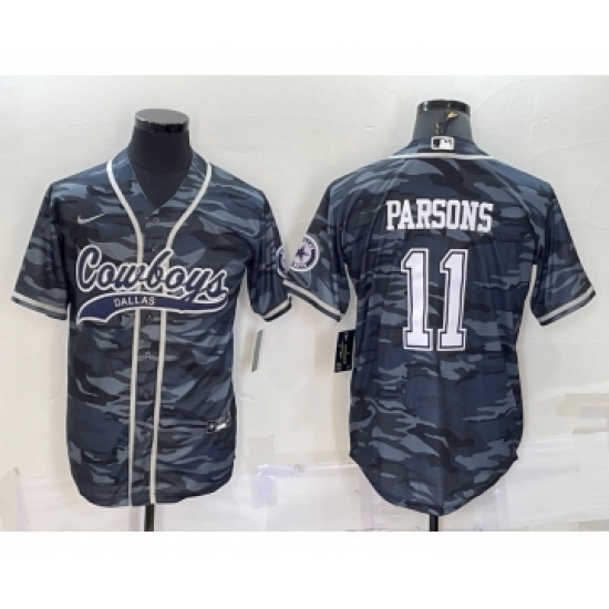 Men's Dallas Cowboys #11 Micah Parsons Grey Camo With Patch Cool Base Stitched Baseball Jersey - Ujersey
