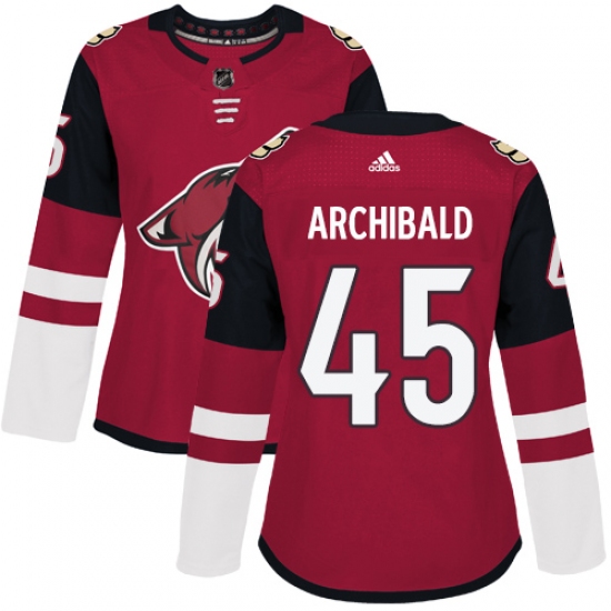 Women's Adidas Arizona Coyotes #45 Josh Archibald Authentic Burgundy Red Home NHL Jersey - Ujersey
