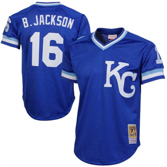 Men's Mitchell and Ness Kansas City Royals #16 Bo Jackson Replica Royal Blue Throwback MLB Jersey - Ujersey