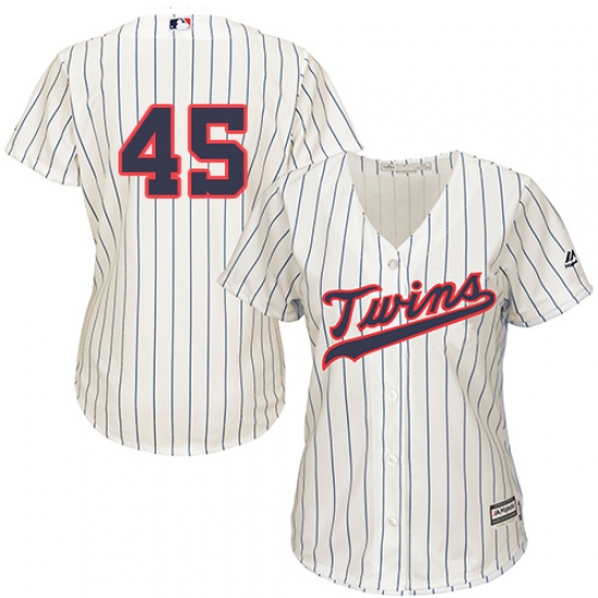 Women's Majestic Minnesota Twins #45 Phil Hughes Authentic Cream Alternate Cool Base MLB Jersey - Ujersey
