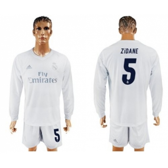 Real Madrid #5 Zidane Marine Environmental Protection Home Long Sleeves Soccer Club Jersey