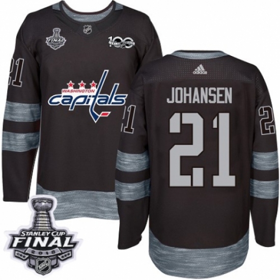 Men's Adidas Washington Capitals #21 Lucas Johansen Authentic Black 1917-2017 100th Anniversary 2018 Stanley Cup Final NHL Jersey - Ujersey