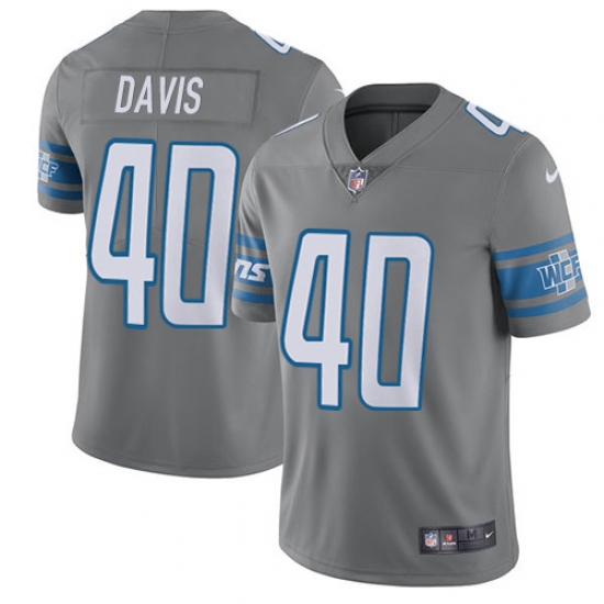 Men's Nike Detroit Lions #40 Jarrad Davis Limited Steel Rush Vapor Untouchable NFL Jersey - Ujersey