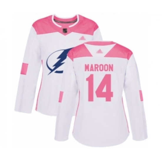 Women's Tampa Bay Lightning #14 Patrick Maroon Authentic White Pink Fashion Hockey Jersey - Ujersey