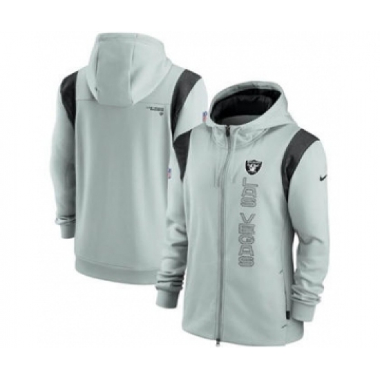 Men's Las Vegas Raiders 2021 Gray Sideline Team Performance Full-Zip Hoodie - Ujersey