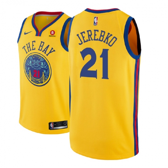 Men NBA 2018-19 Golden State Warriors #21 Jonas Jerebko City Edition Gold Jersey - Ujersey