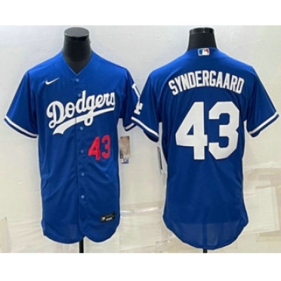 Men's Los Angeles Dodgers #43 Noah Syndergaard Number Blue Stitched MLB Flex Base Nike Jersey - Ujersey