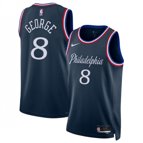 Men's Philadelphia 76ers #8 Paul George Navy 2025-26 City Edition Swingman Stitched Jersey - Ujersey