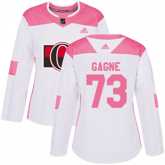 Women's Adidas Ottawa Senators #73 Gabriel Gagne Authentic White Pink Fashion NHL Jersey - Ujersey