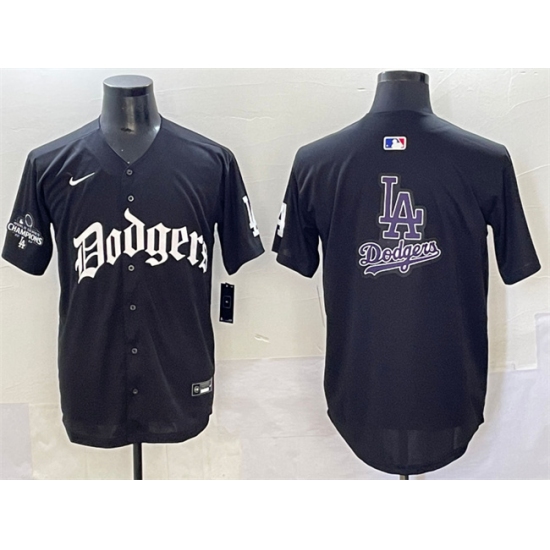 Men's Los Angeles Dodgers Team Big Logo Black 2025 LA Gothic Style With 2024 World Series Champions Vapor Premier Limited Stitched Baseball Jersey - Ujersey