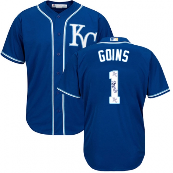 Men's Majestic Kansas City Royals #1 Ryan Goins Blue Authentic Blue Team Logo Fashion Cool Base MLB Jersey - Ujersey