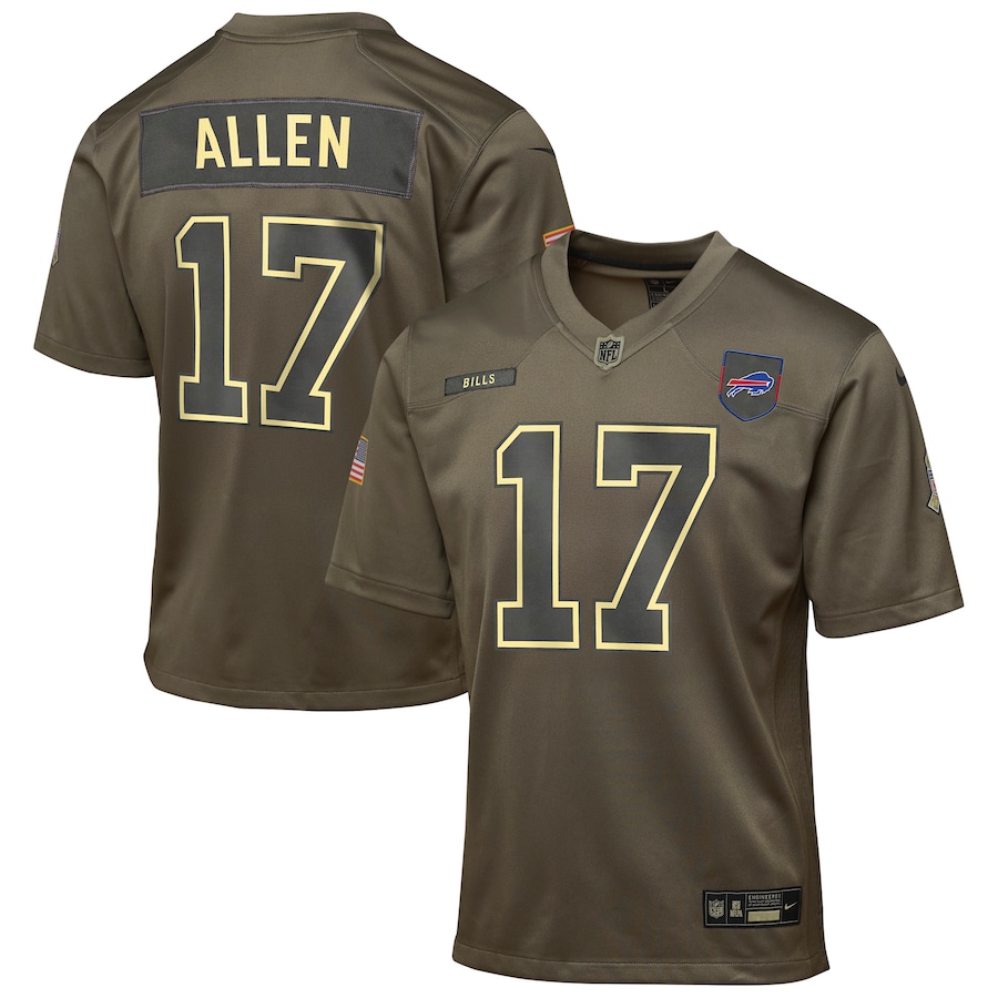 Youth Buffalo Bills Josh Allen Nike Olive 2025 Salute to Service Game Jersey - Ujersey