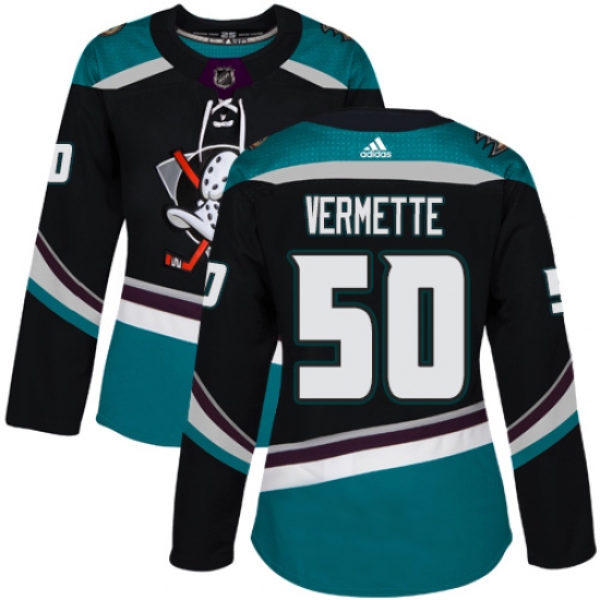 Women's Adidas Anaheim Ducks #50 Antoine Vermette Authentic Black Teal Third NHL Jersey - Ujersey