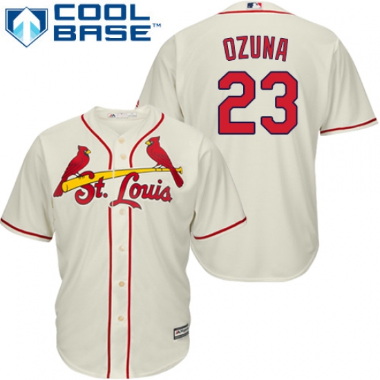 Youth Majestic St. Louis Cardinals #23 Marcell Ozuna Authentic Cream Alternate Cool Base MLB Jersey - Ujersey