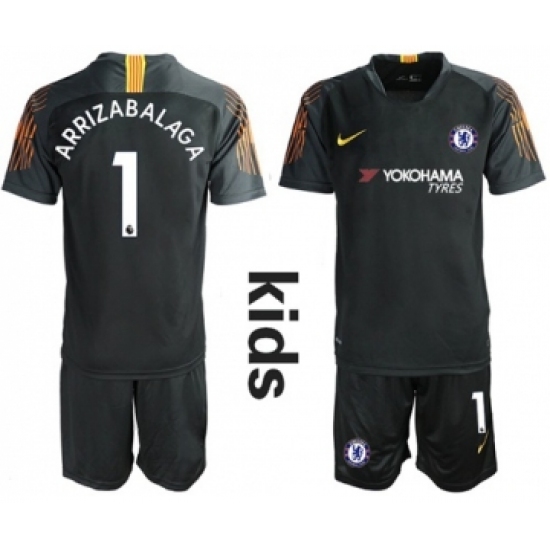 Chelsea #1 Arrizabalaga Black Goalkeeper Kid Soccer Club Jersey