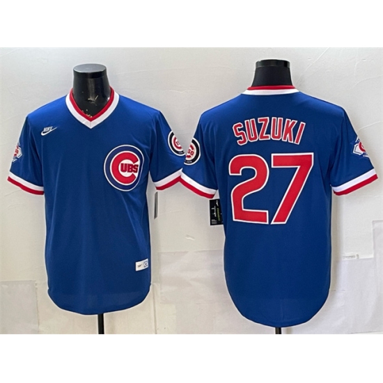 Men's Chicago Cubs #27 Seiya Suzuki Royal 150th Anniversary Throwback Vapor Limited Stitched Baseball Jersey - Ujersey