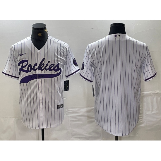 Men's Colorado Rockies Blank White With Cool Base Stitched Baseball Jersey - Ujersey