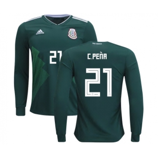 Mexico #21 C.Pena Home Long Sleeves Kid Soccer Country Jersey