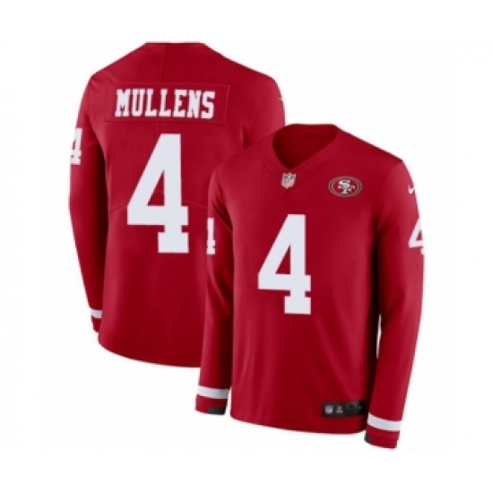 Men's Nike San Francisco 49ers #4 Nick Mullens Limited Red Therma Long Sleeve NFL Jersey - Ujersey