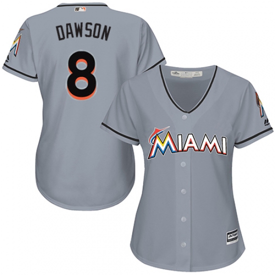 Women's Majestic Miami Marlins #8 Andre Dawson Replica Grey Road Cool Base MLB Jersey - Ujersey