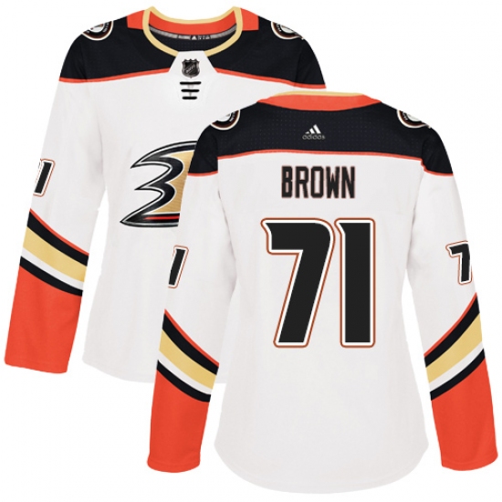 Women's Adidas Anaheim Ducks #71 J.T. Brown Authentic White Away NHL Jersey - Ujersey
